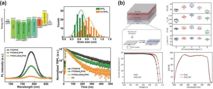 电子传输层界面调控对钙钛矿太阳能电池性能的影响(a) 能带匹配与载流子动力学分析(b) KCl复合SnO₂ ETL的电池性能.png